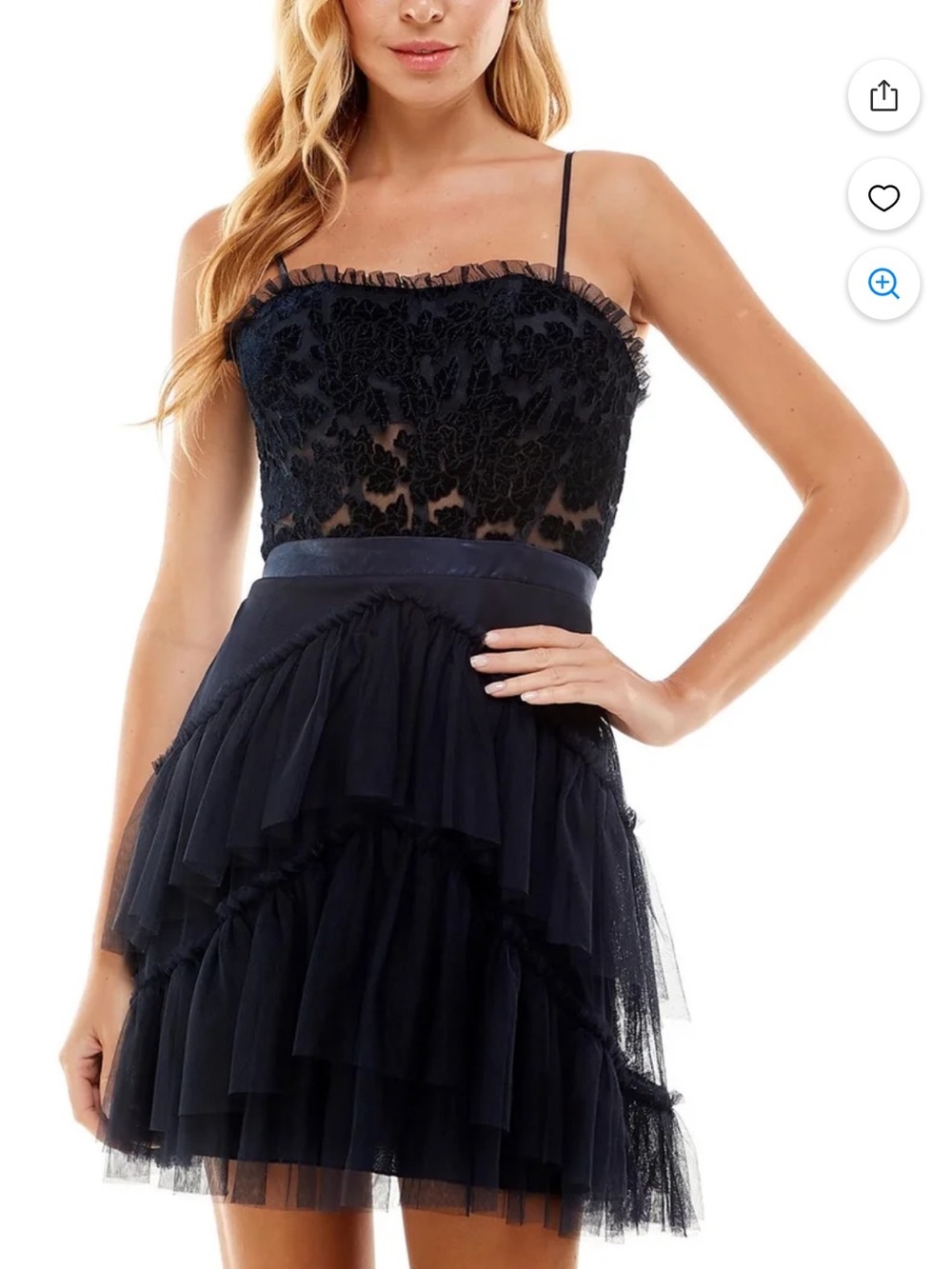 City Studio Black Lace Appliqué Tiered Tulle Mini Dress
